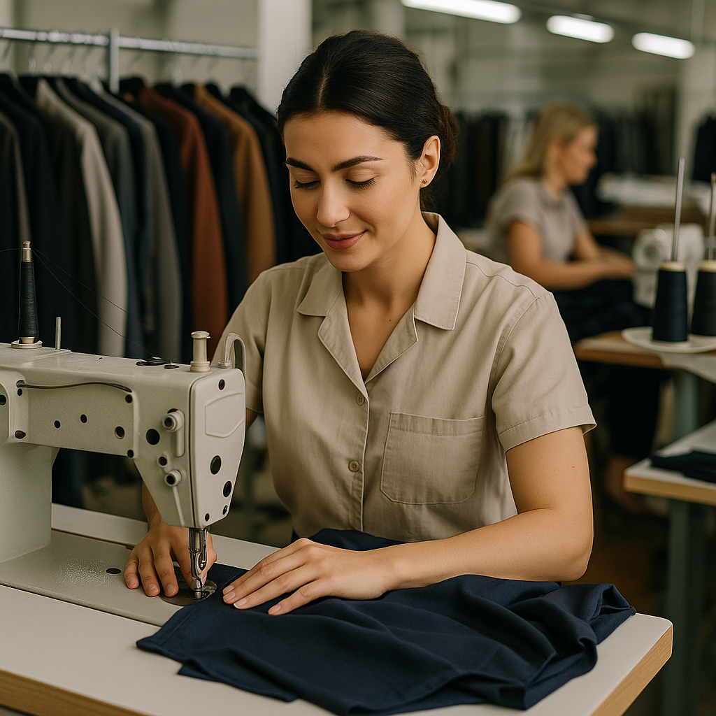 Designers and tailors in a Turkish clothing manufacturer collaborating with European fashion brand managers.